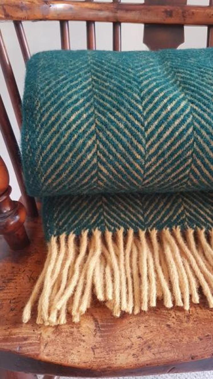 Tweedmill Herringbone Emerald and Mustard Throw - Image 3