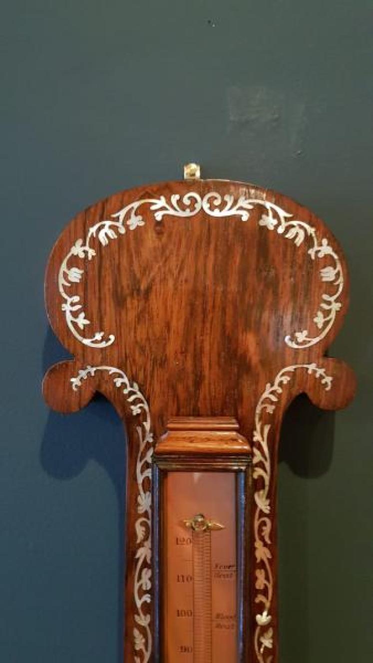 Victorian Rosewood Mother of Pearl Inlaid Barometer - Image 5
