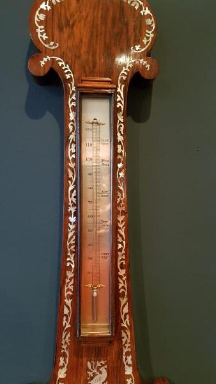 Victorian Rosewood Mother of Pearl Inlaid Barometer - Image 6