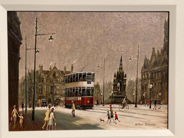 Arthur Delaney Oil on board ' Albert Square' Manchester - Image 2