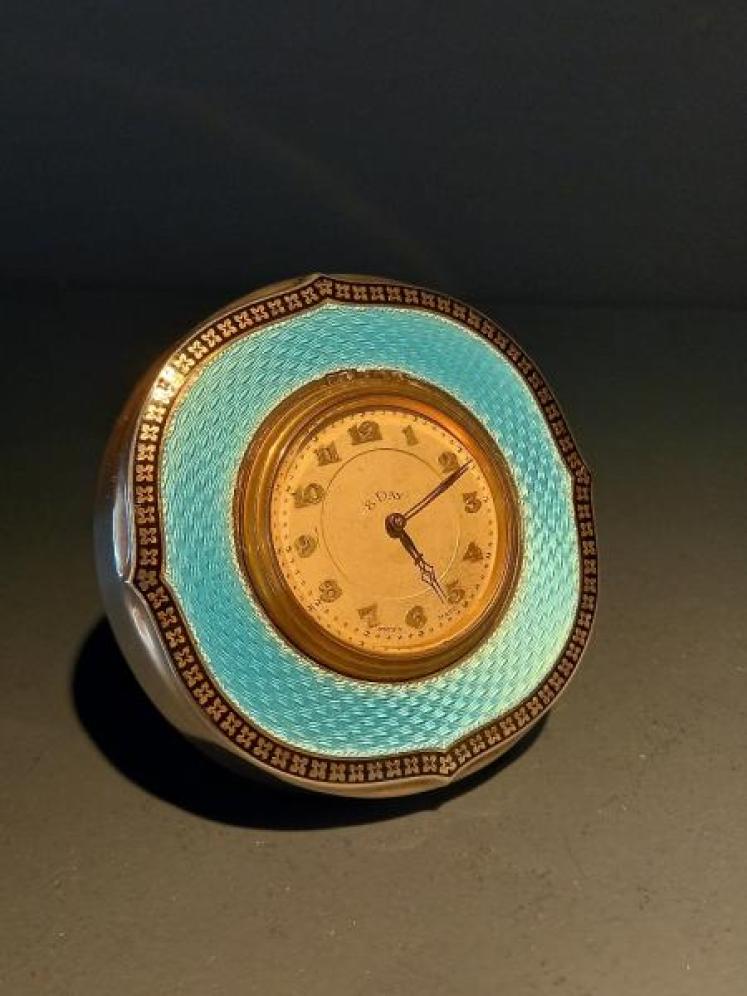 Fine George V Period Silver & Blue Enamel Clock - Image 2