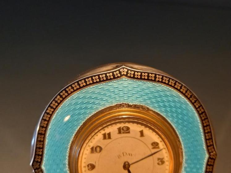 Fine George V Period Silver & Blue Enamel Clock - Image 4