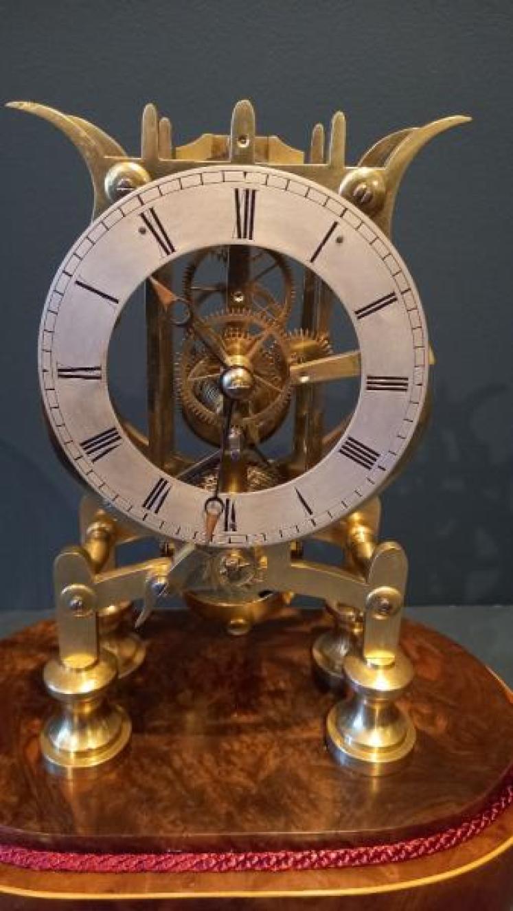 Mid Victorian Burr Walnut Fusee Skeleton Clock - Image 3