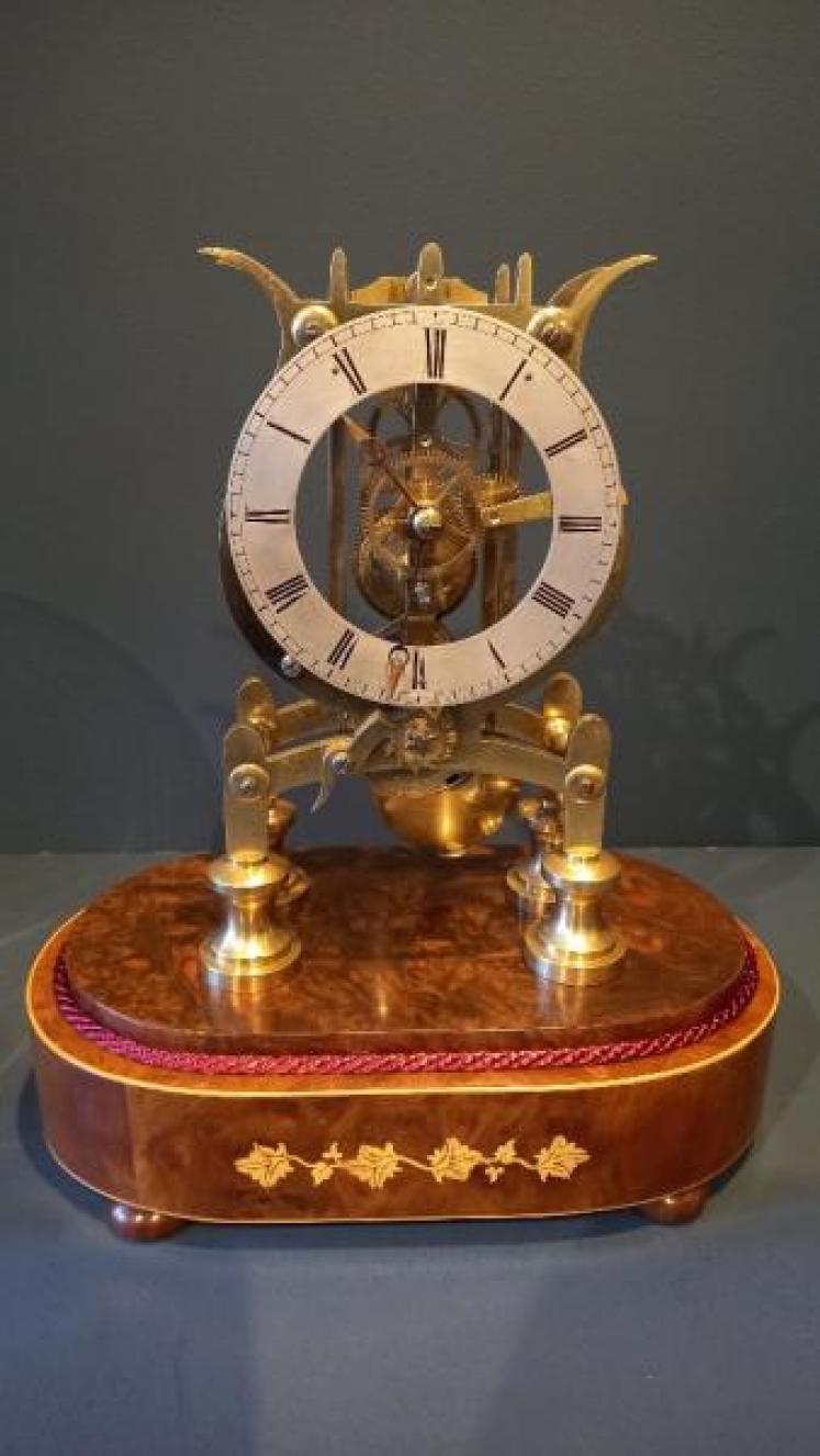 Mid Victorian Burr Walnut Fusee Skeleton Clock - Image 6