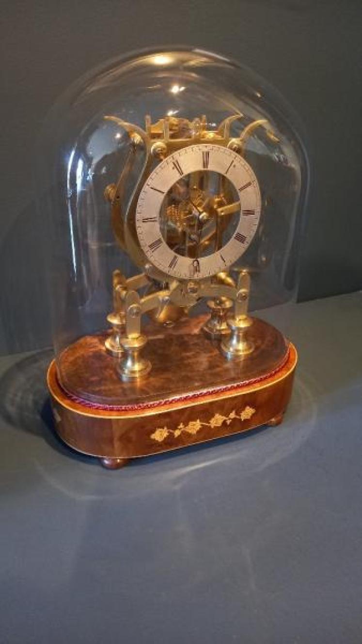 Mid Victorian Burr Walnut Fusee Skeleton Clock - Image 7