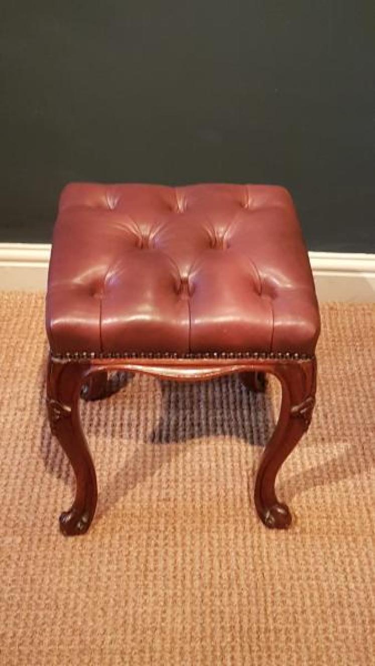 Antique Rosewood Cabriole Leg Leather Top Stool - Image 2