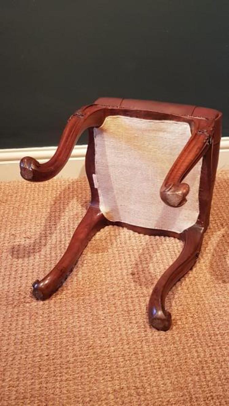 Antique Rosewood Cabriole Leg Leather Top Stool - Image 3