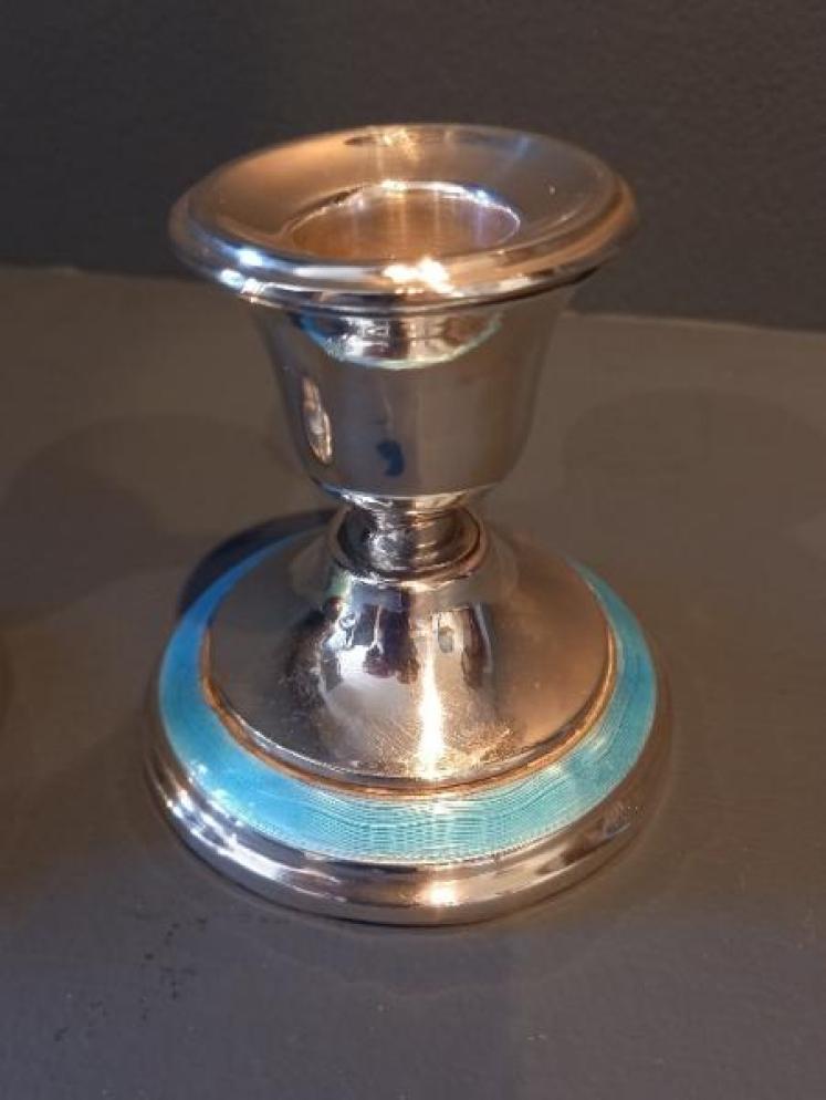 Pair of George V Period Silver & Enamel Candlesticks - Image 2