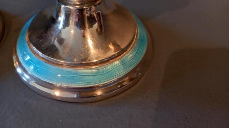 Pair of George V Period Silver & Enamel Candlesticks - Image 3