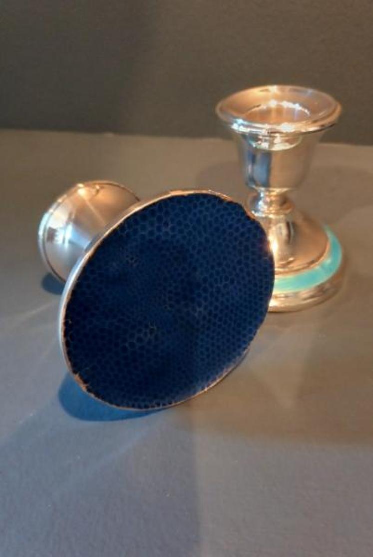 Pair of George V Period Silver & Enamel Candlesticks - Image 4