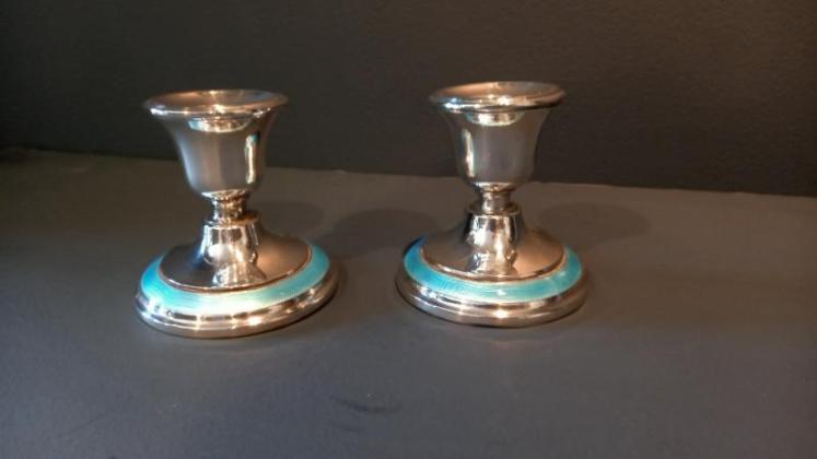 Pair of George V Period Silver & Enamel Candlesticks - Image 5