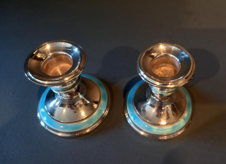 Pair of George V Period Silver & Enamel Candlesticks - Image 6