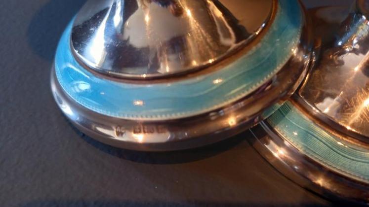 Pair of George V Period Silver & Enamel Candlesticks - Image 7