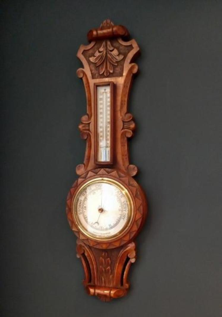 Mid Victorian Small Polished Oak Banjo Barometer - Image 7