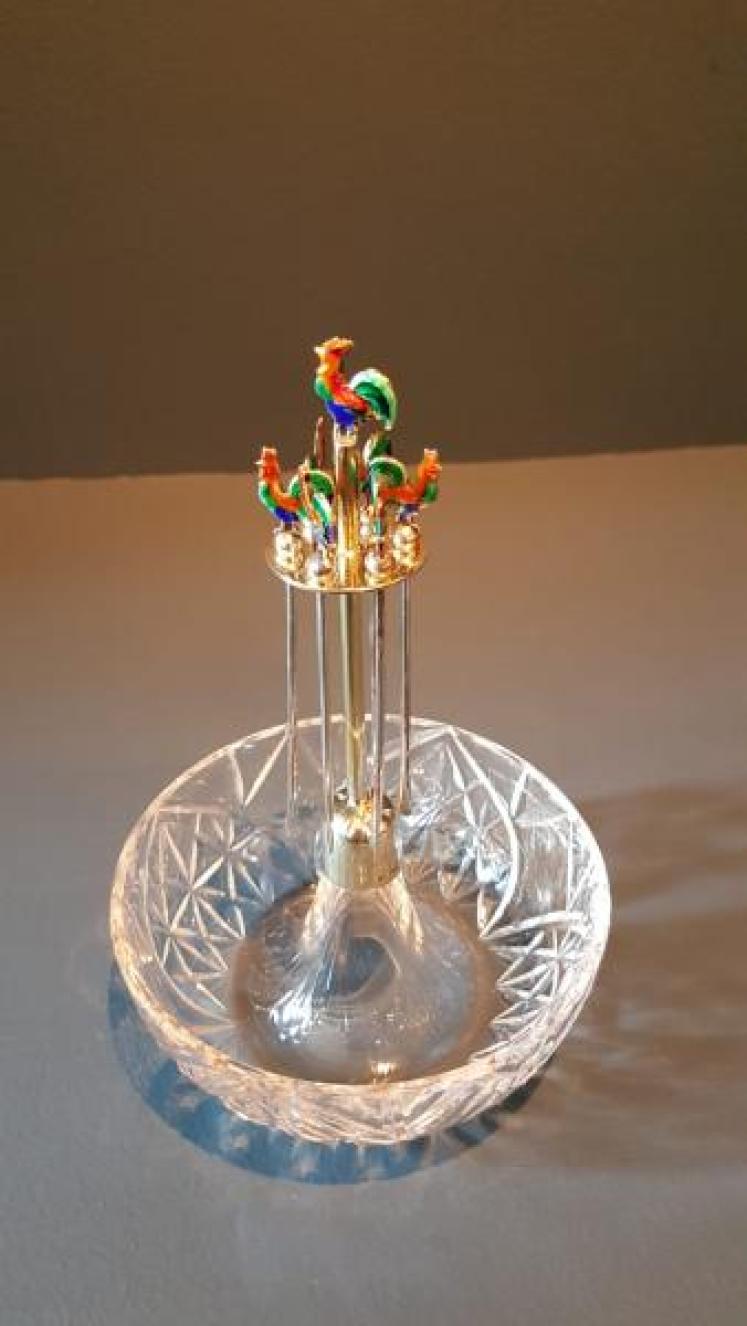 Silver and Enamel Cockerel Topped Olive Cocktails Set - Image 3