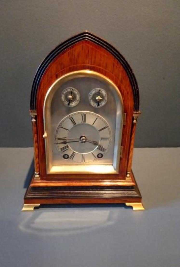 Antique Oak & Fruitwood Ting Tang Striking Mantel Clock - Image 1