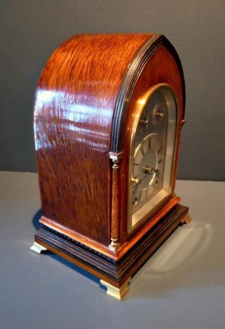Antique Oak & Fruitwood Ting Tang Striking Mantel Clock - Image 7