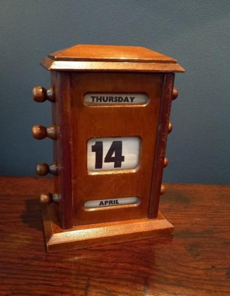 Antique Walnut Perpetual Desk Calendar - Image 1