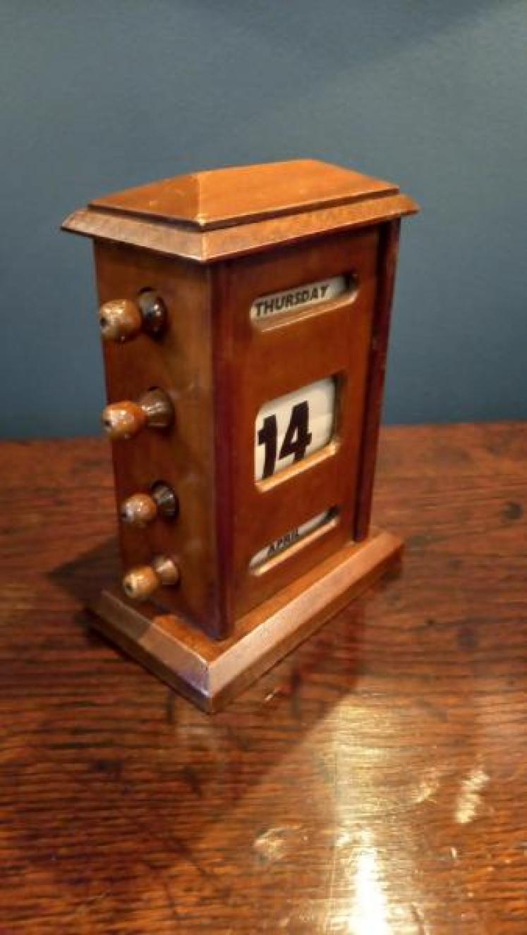 Antique Walnut Perpetual Desk Calendar - Image 3
