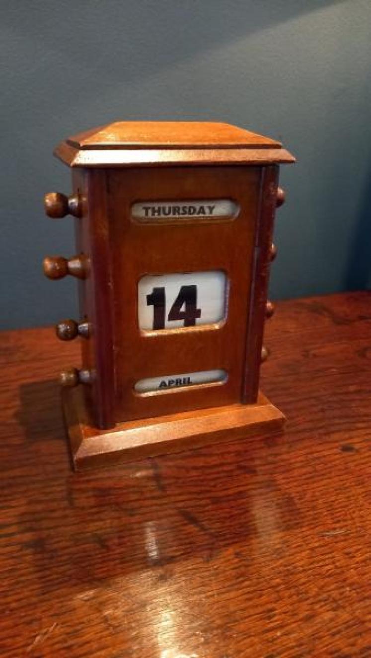 Antique Walnut Perpetual Desk Calendar - Image 6