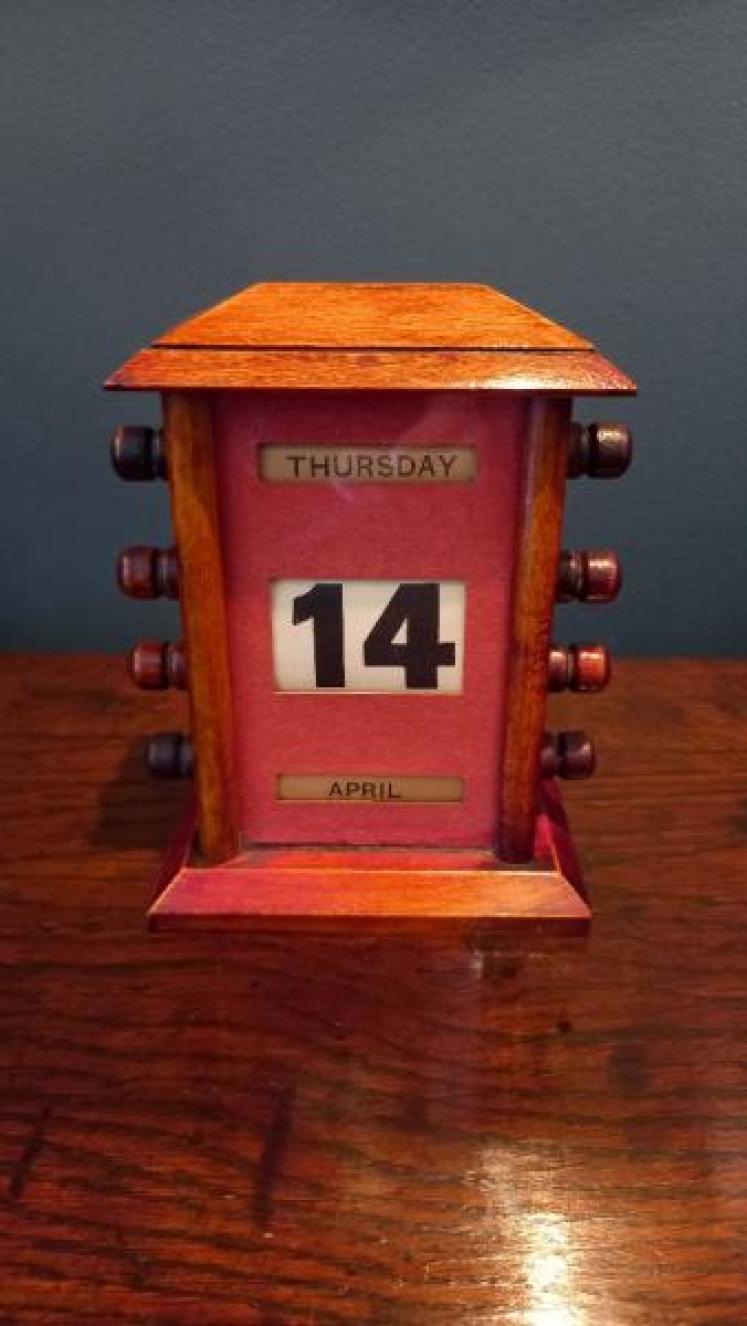 Small Antique Walnut Perpetual Desk Calendar - Image 1