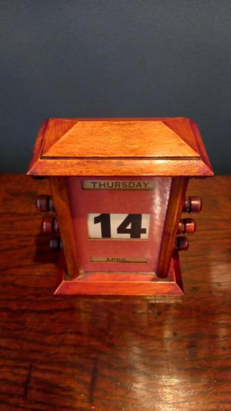 Small Antique Walnut Perpetual Desk Calendar - Image 2