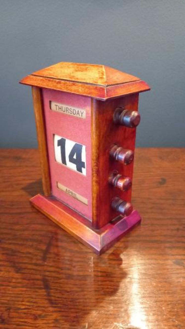 Small Antique Walnut Perpetual Desk Calendar - Image 4