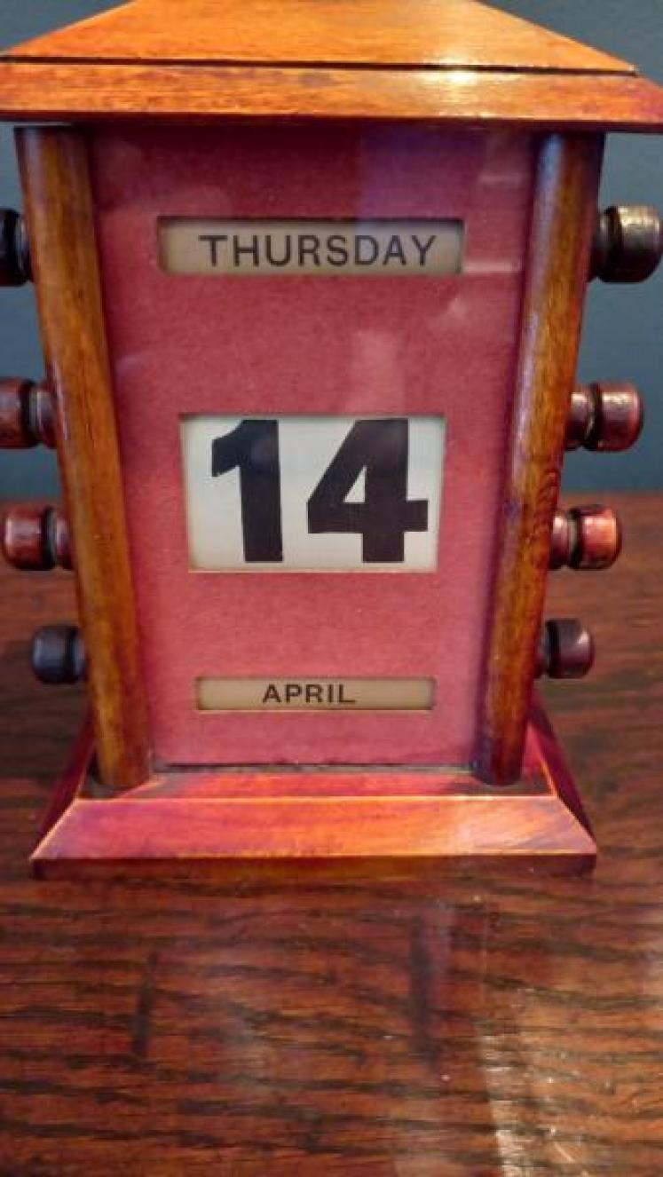 Small Antique Walnut Perpetual Desk Calendar - Image 6