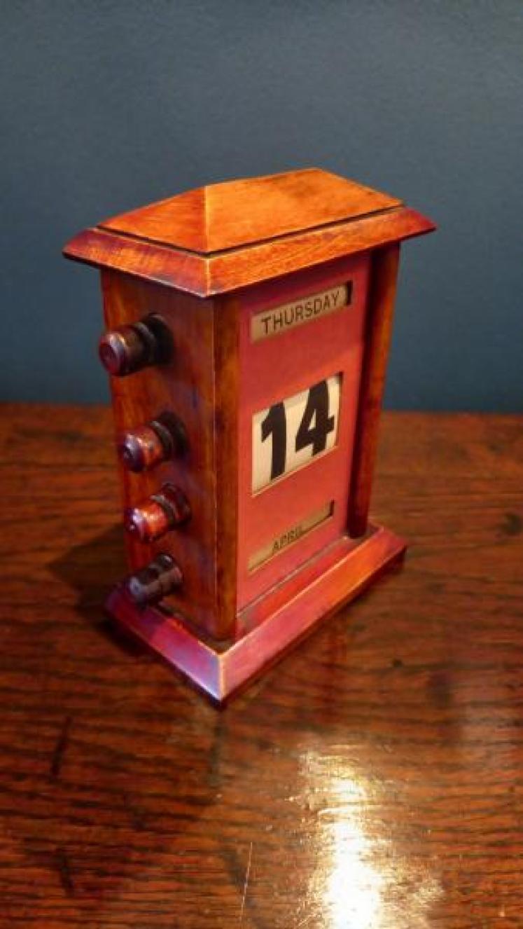Small Antique Walnut Perpetual Desk Calendar - Image 7