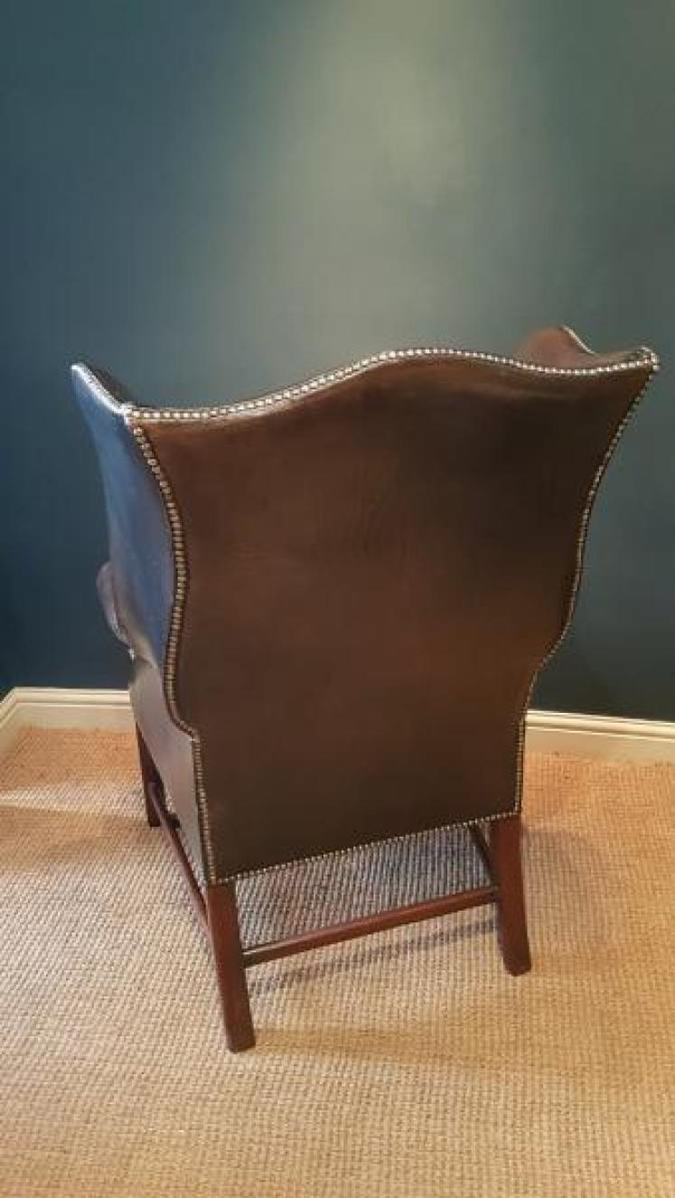 Original 1920's Antique Leather Wing Back Arm Chair - Image 2
