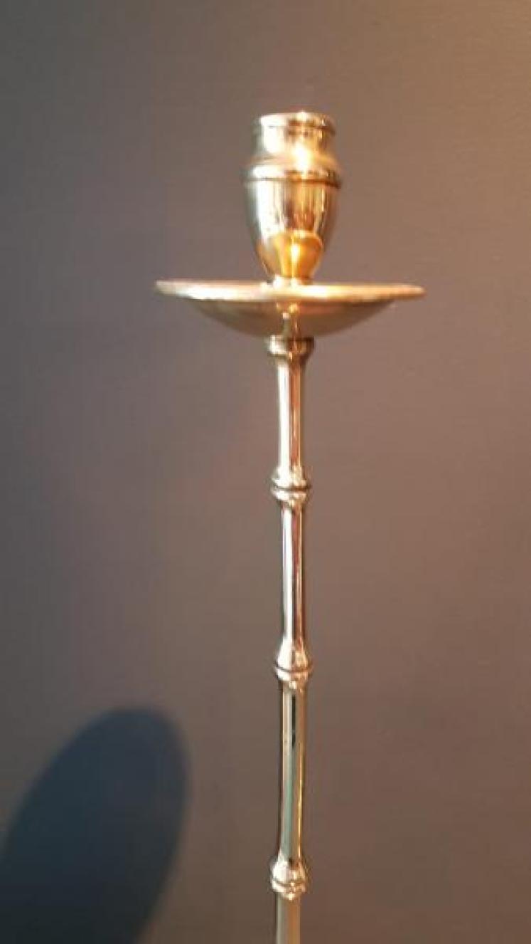 Tall Pair of Antique Cast Brass Candlesticks - Image 4