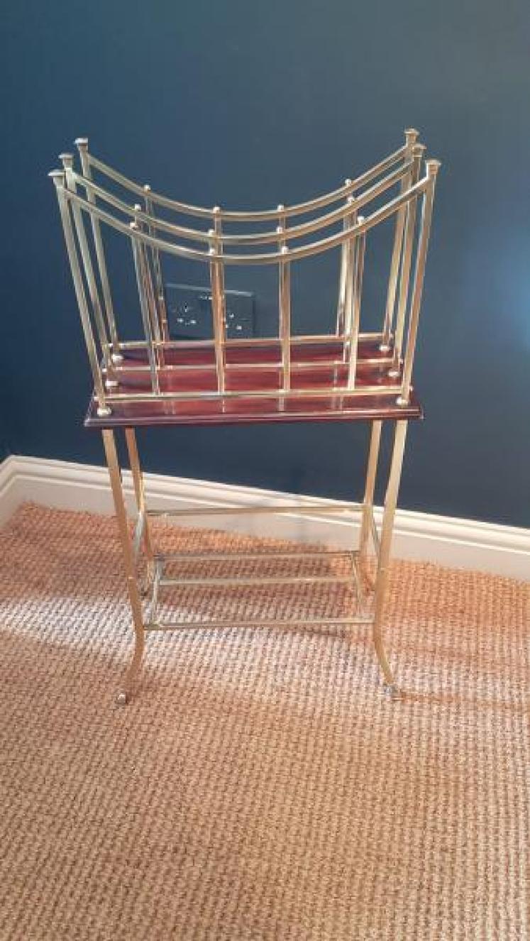 Edwardian Brass and Mahogany Magazine and Book Stand - Image 1