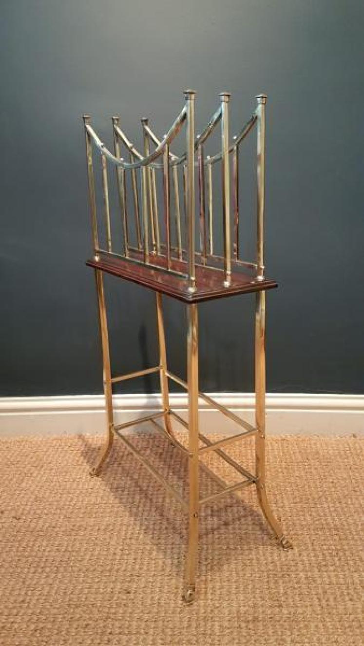 Edwardian Brass and Mahogany Magazine and Book Stand - Image 3