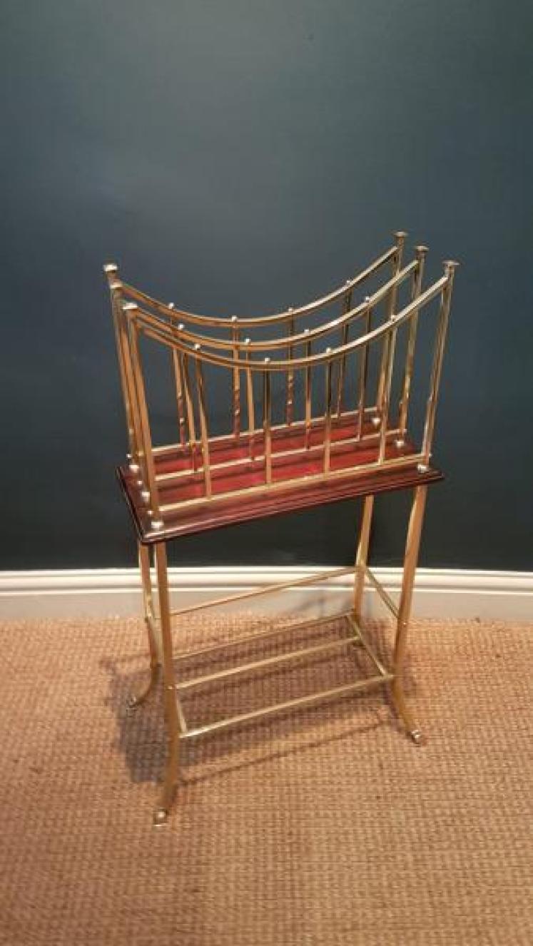 Edwardian Brass and Mahogany Magazine and Book Stand - Image 4