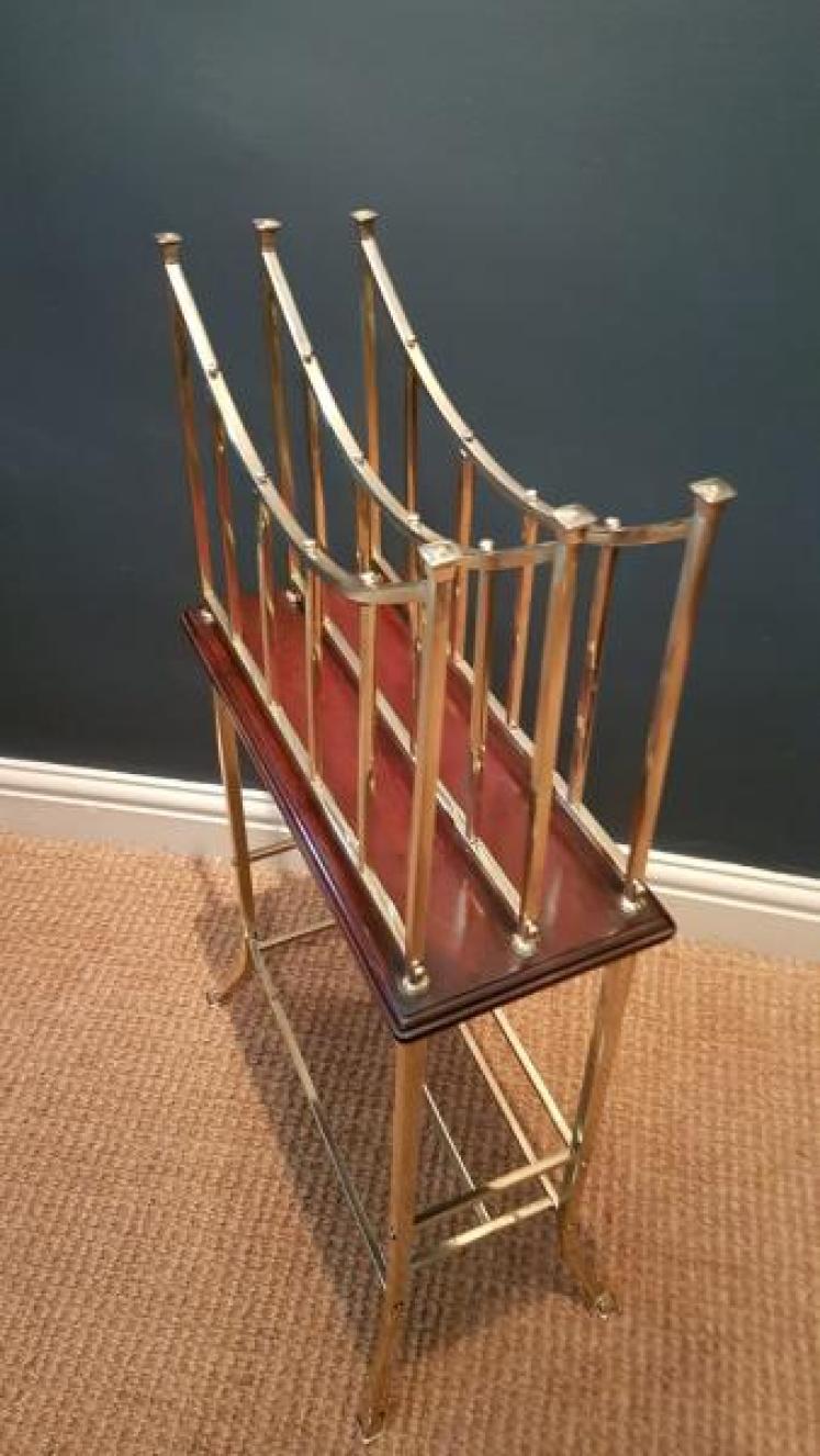 Edwardian Brass and Mahogany Magazine and Book Stand - Image 7