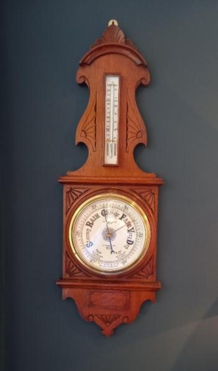 Antique Polished Oak Hughes of London Banjo Barometer - Image 1