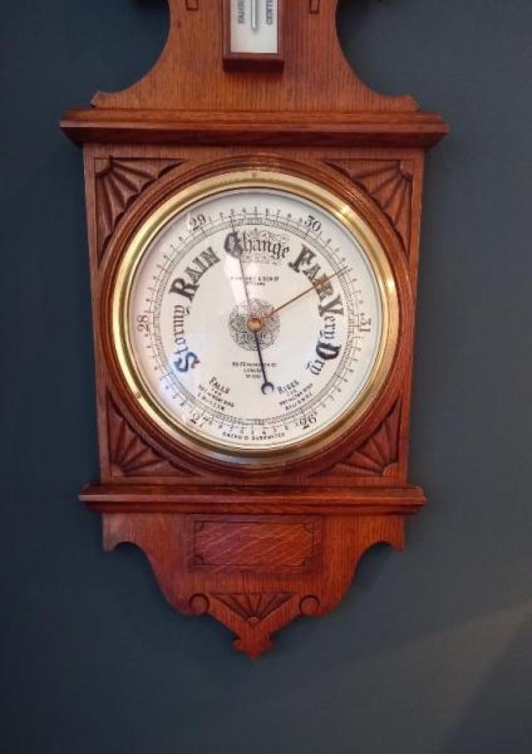 Antique Polished Oak Hughes of London Banjo Barometer - Image 2