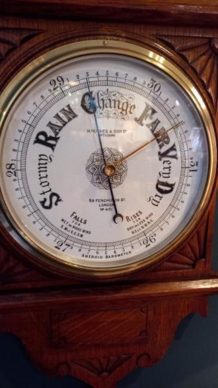 Antique Polished Oak Hughes of London Banjo Barometer - Image 3