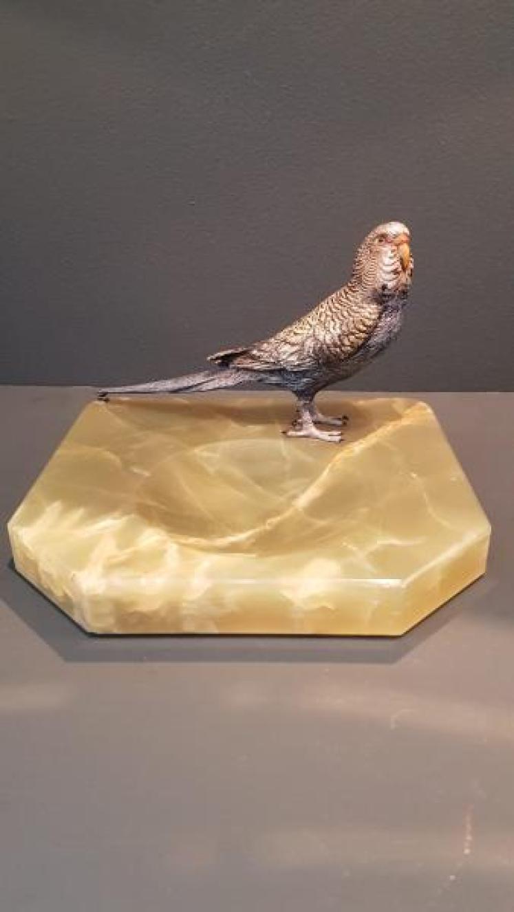 Cold Painted Bronze Budgerigar Desk Tidy - Image 1