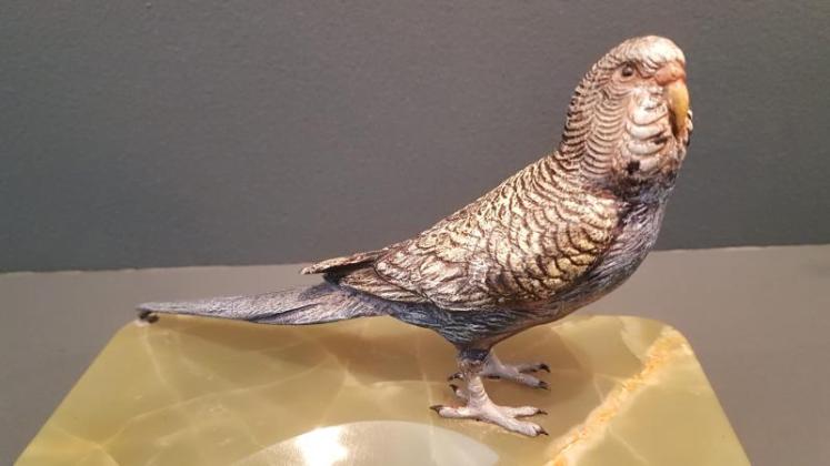 Cold Painted Bronze Budgerigar Desk Tidy - Image 2