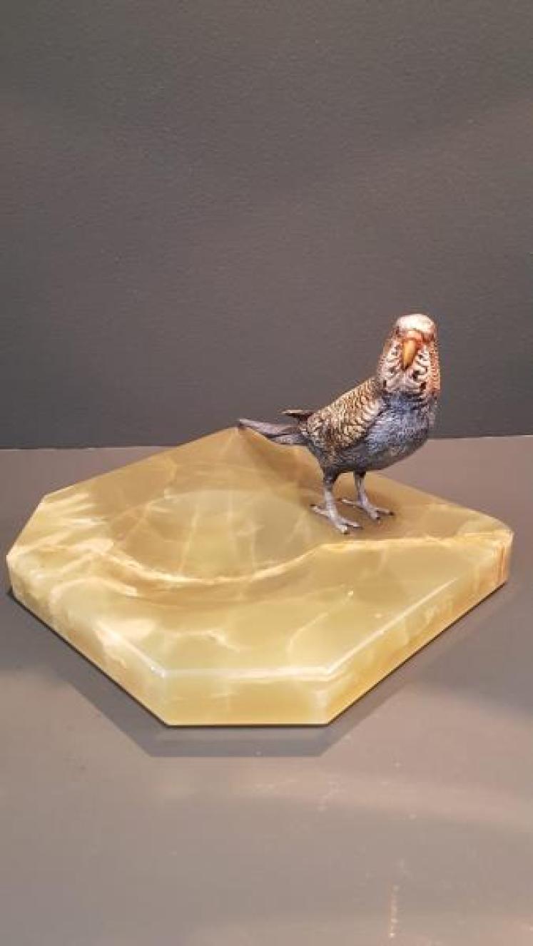 Cold Painted Bronze Budgerigar Desk Tidy - Image 4