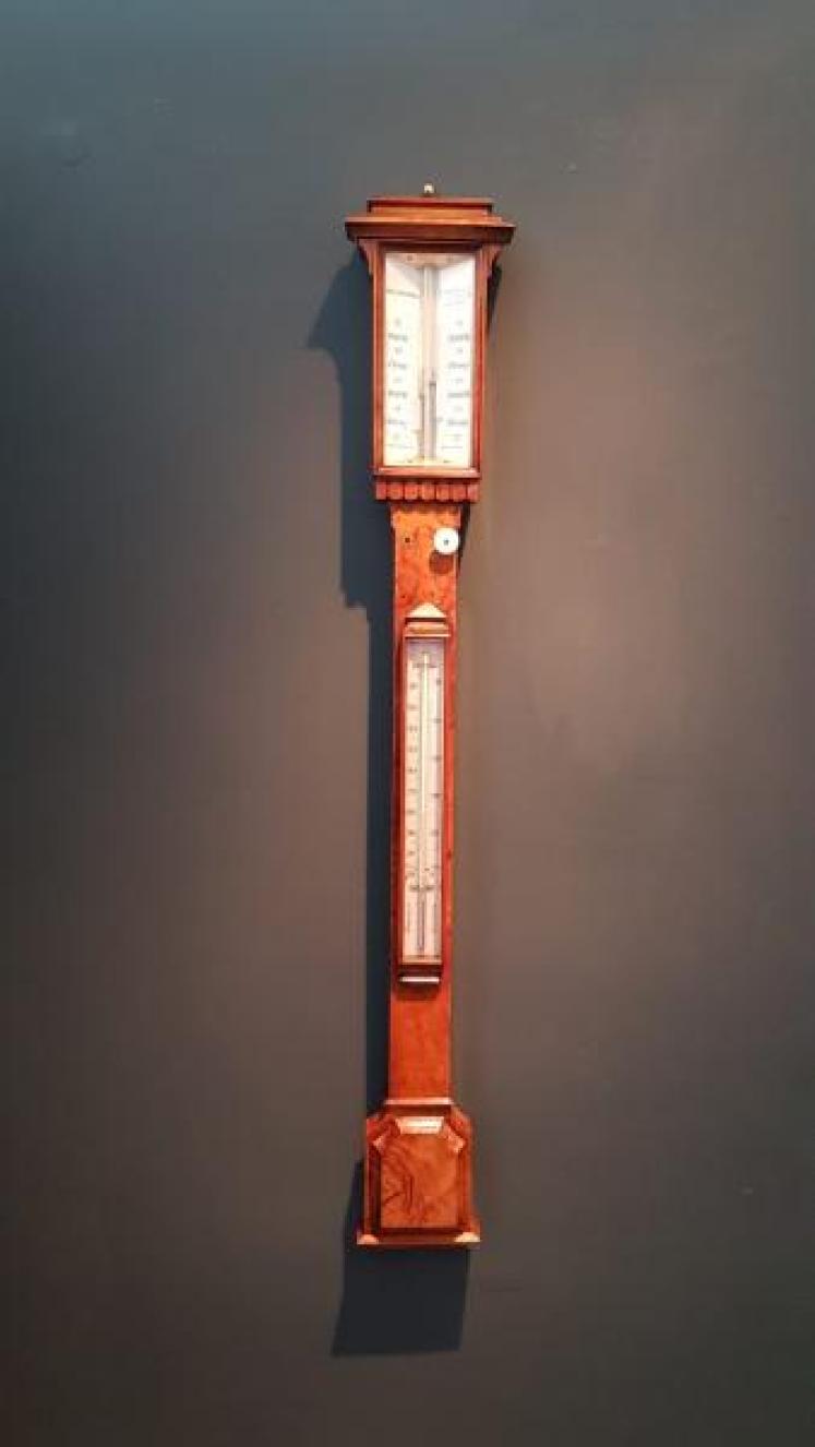 Victorian Burr Walnut Stick Barometer - Image 1