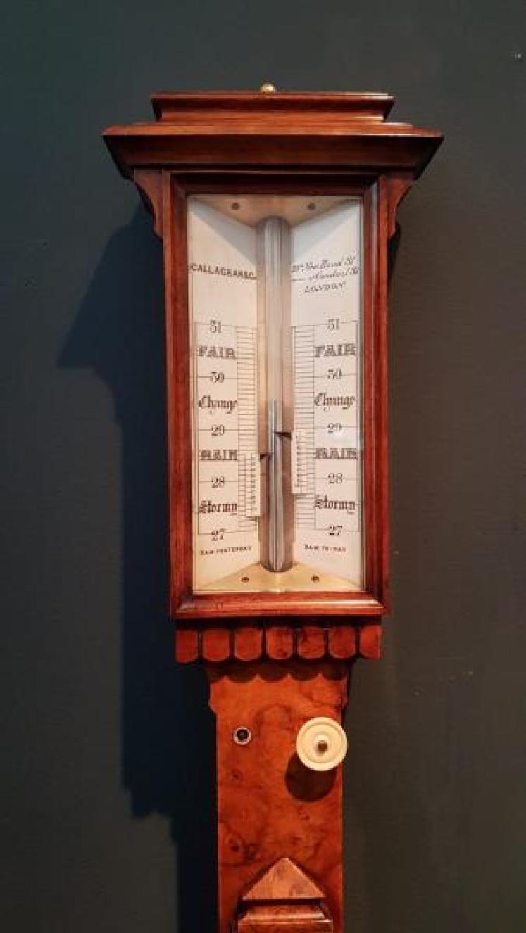 Victorian Burr Walnut Stick Barometer - Image 2