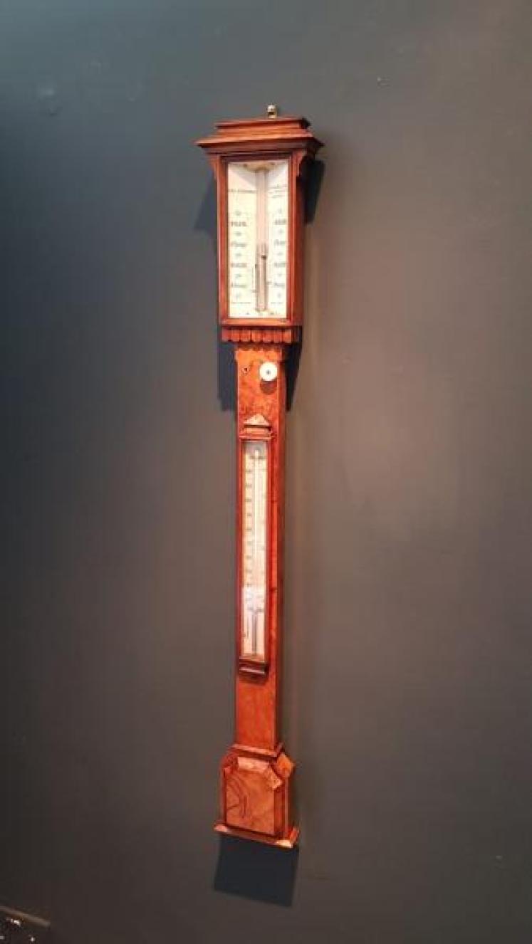Victorian Burr Walnut Stick Barometer - Image 7