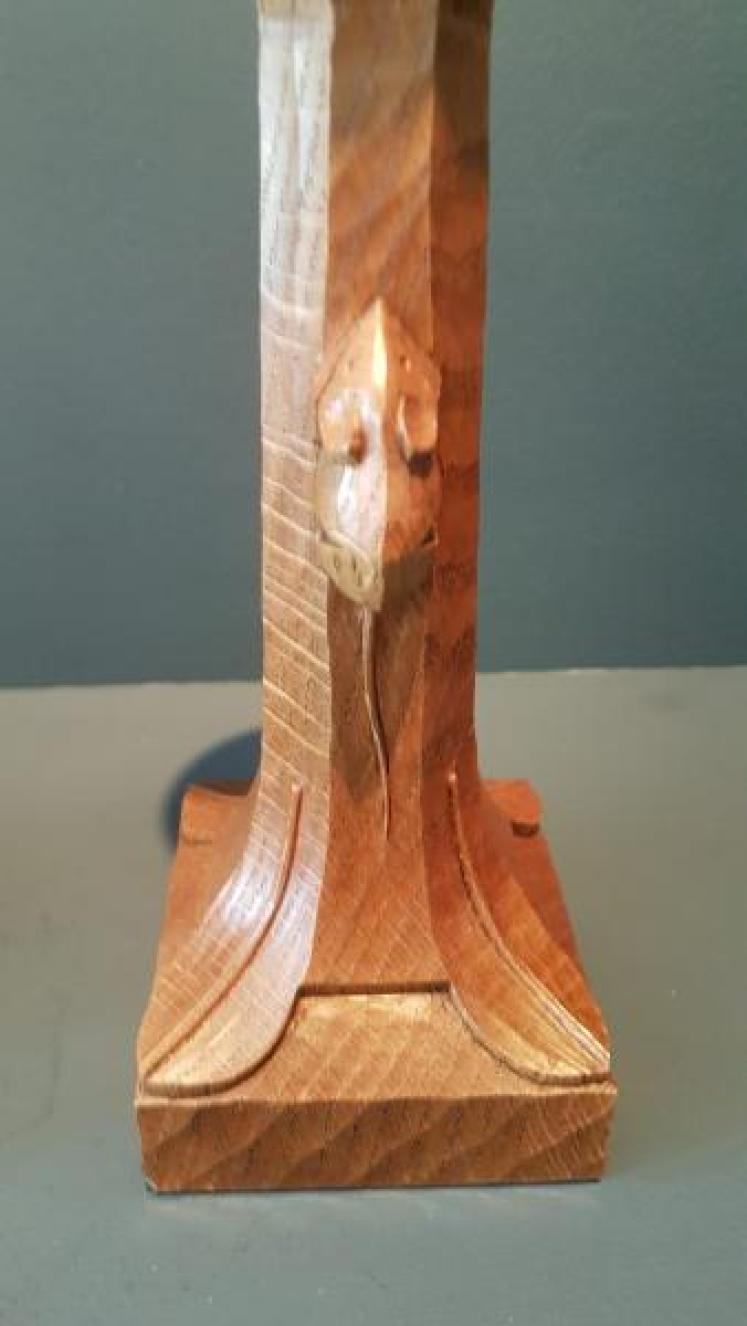 Matching Pair of Mouseman Adzed Oak Candlesticks - Image 3