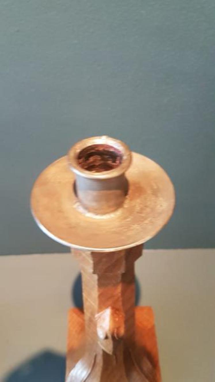 Matching Pair of Mouseman Adzed Oak Candlesticks - Image 5