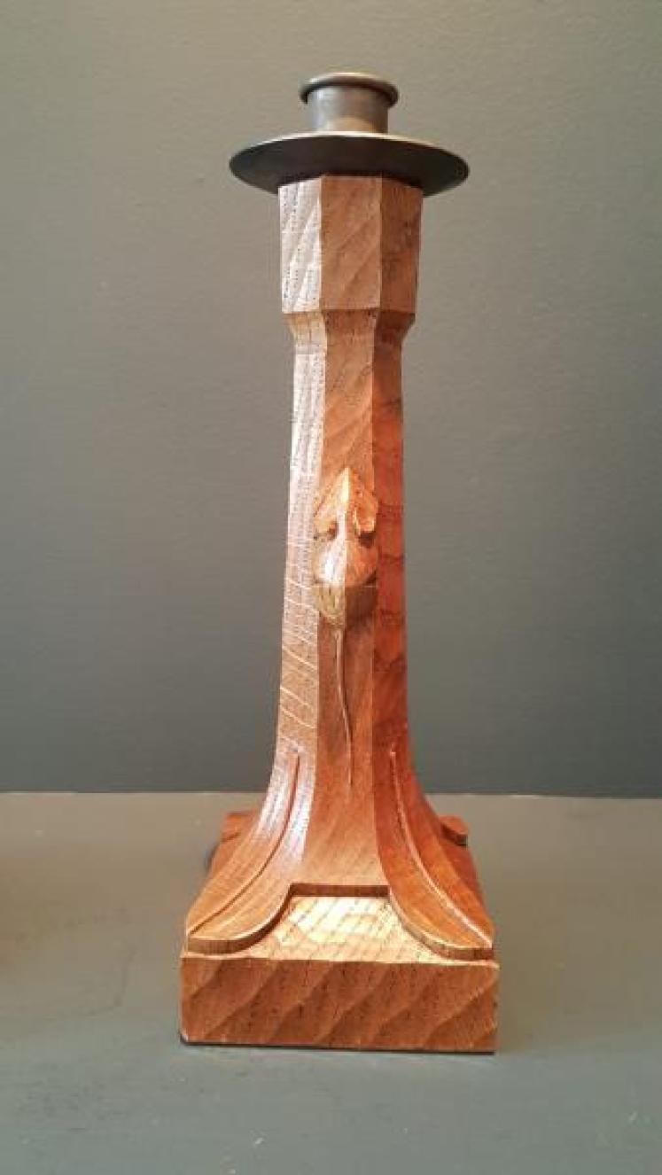 Matching Pair of Mouseman Adzed Oak Candlesticks - Image 6