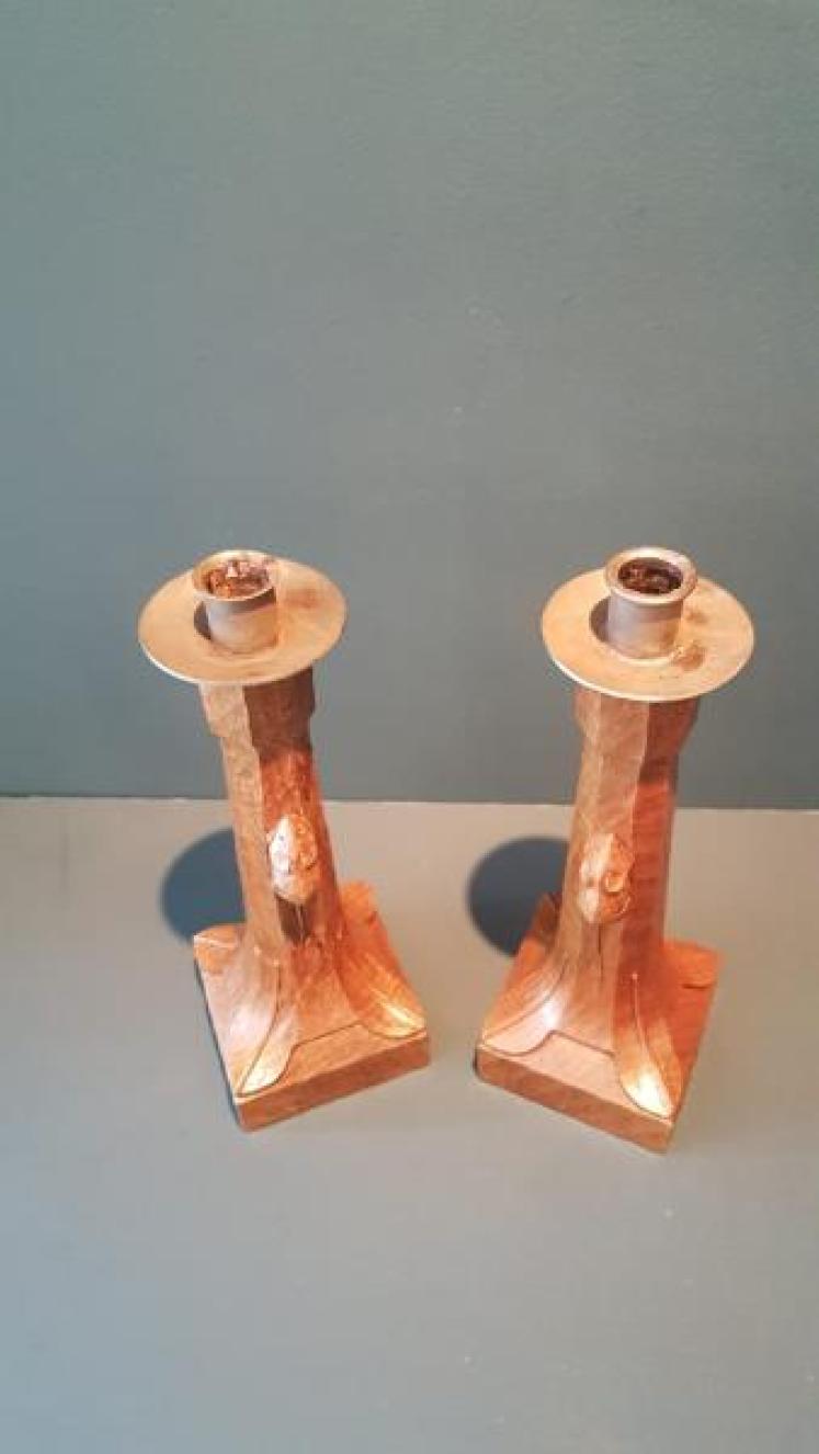 Matching Pair of Mouseman Adzed Oak Candlesticks - Image 7