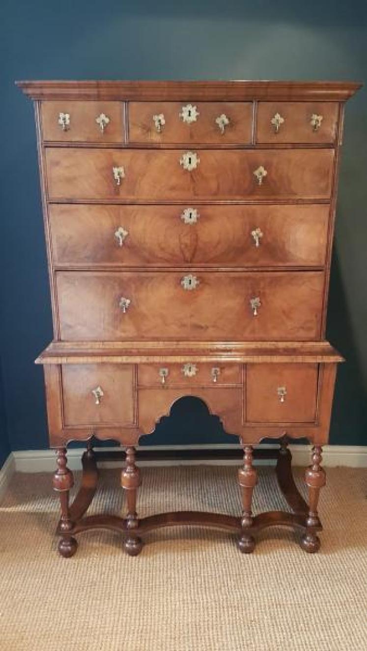 Original William and Mary Period Walnut Chest on Stand - Image 1