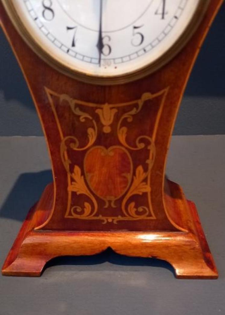 Antique Fruitwood Inlaid Panel Mantel Clock - Image 2